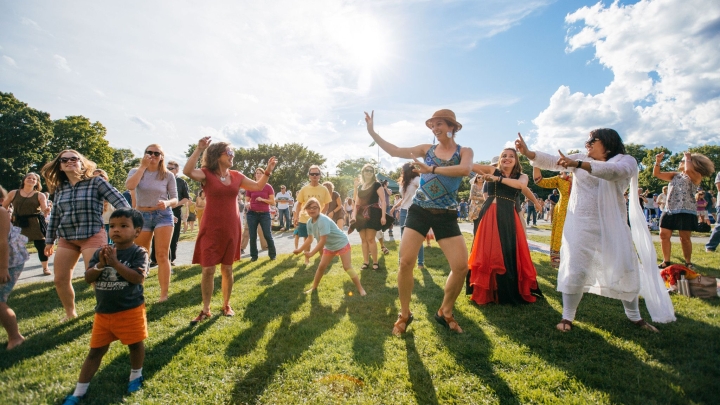 People dancing at the Hanover farmer's market