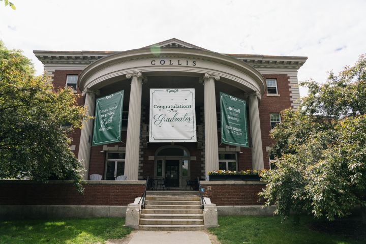 Congratulations banners fly during Dartmouth College Commencement