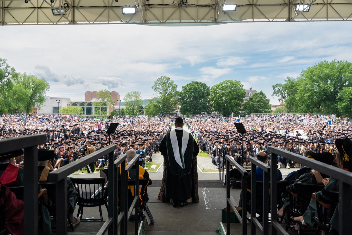 Russell Wilson speaking at Commencement 2022