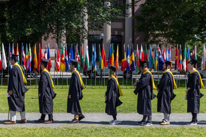 Students line up to get their diplomas