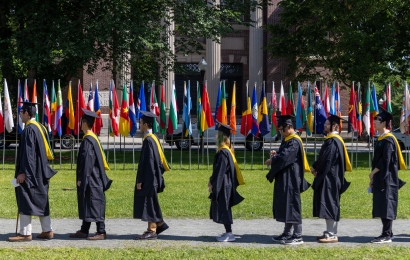 Students line up to get their diplomas