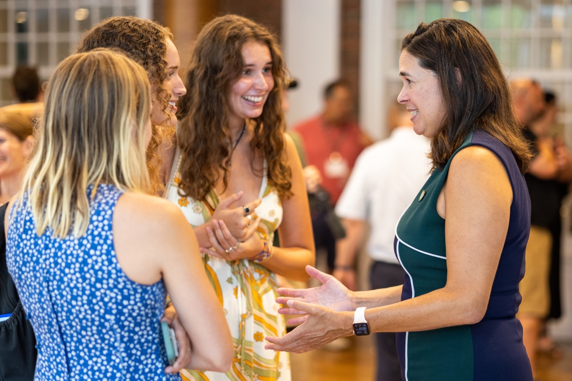 President-elect Sian Leah Beilock greets students