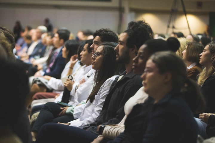 Students sit in the crowd at the surgeons general event