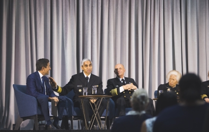 Sanjay Gupta with Surgeon General Vivek Murthy and his predecessors