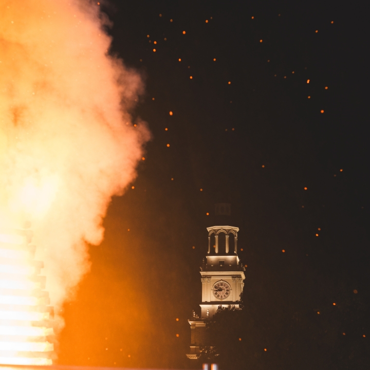 Baker Tower and the bonfire