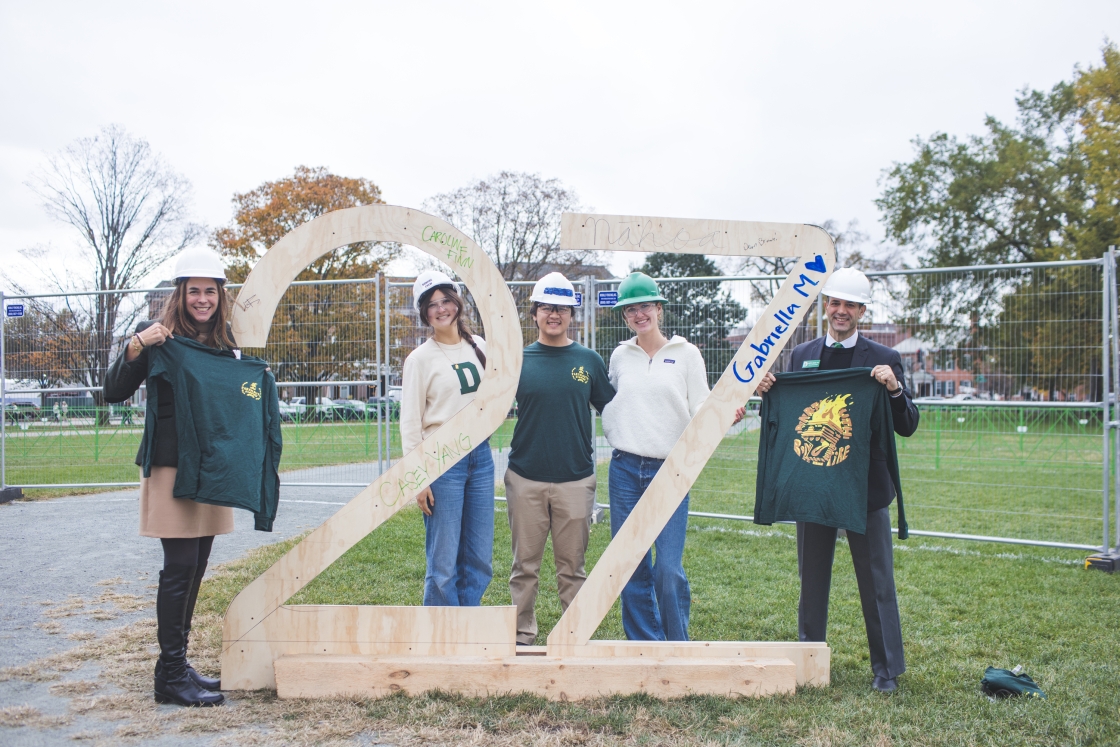 President Beilock and Dean Brown with Bonfire Committee students