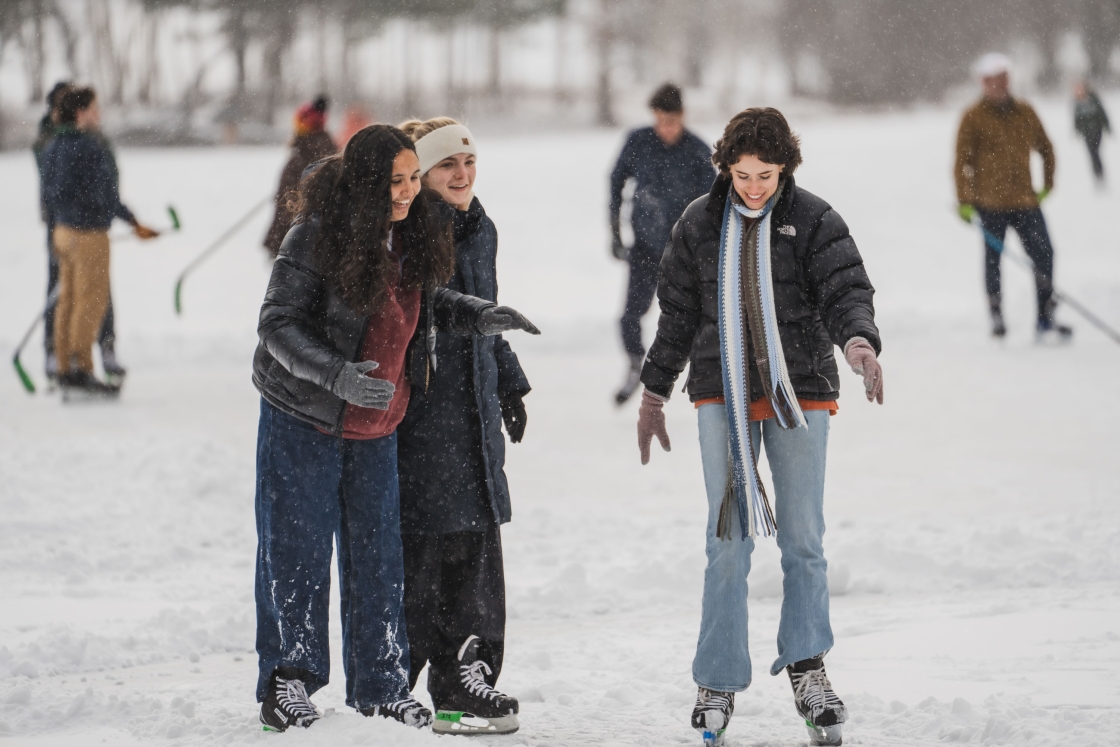 Students skate on Occom pond
