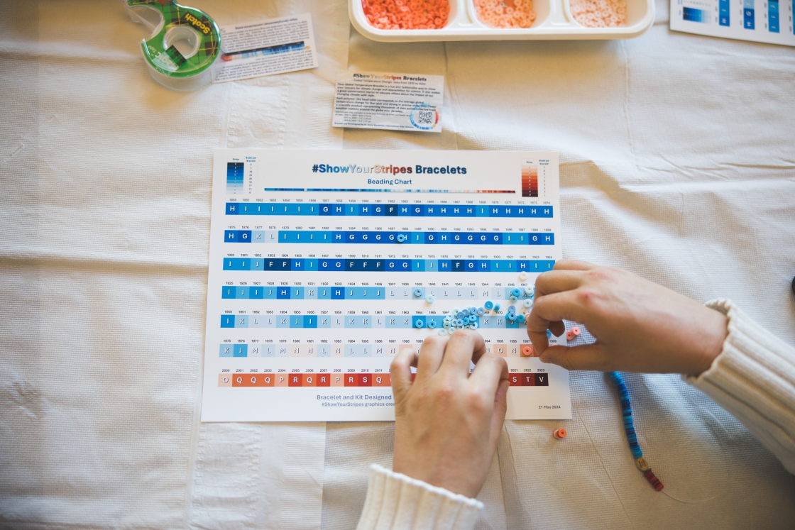 Ellenia Paty creating #ShowYourStripes bracelets