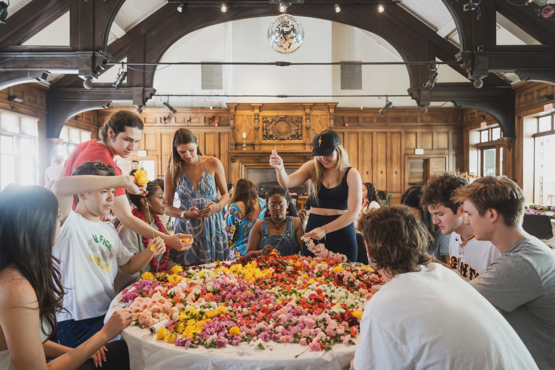 Students creating Leis