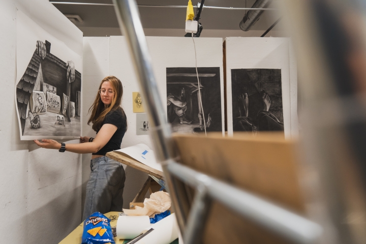 Student working on studio art