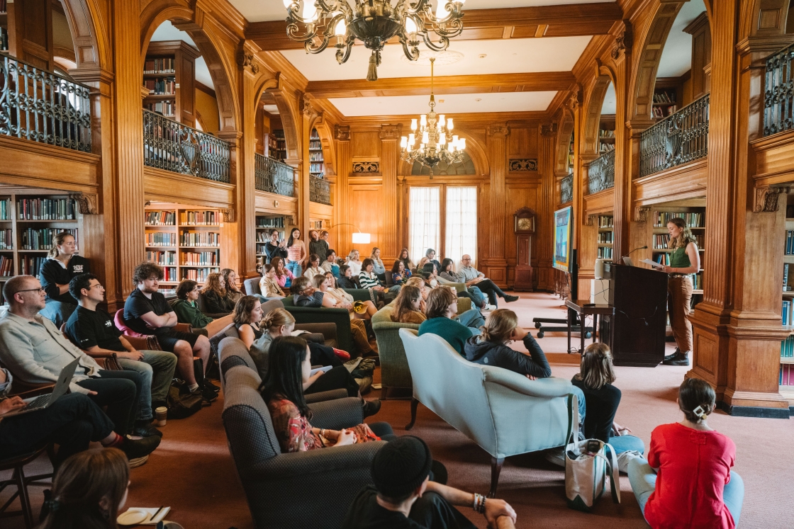 Ulla-Britt Libre reads to an audience.
