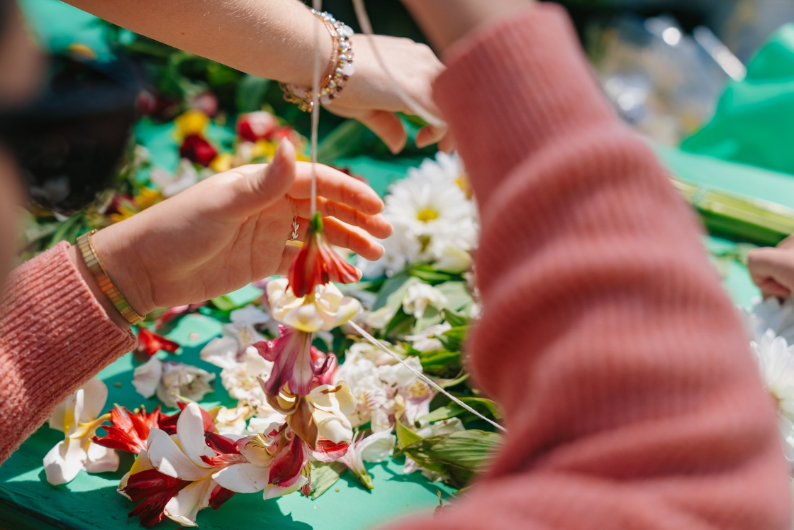 A close up of a lei in construction