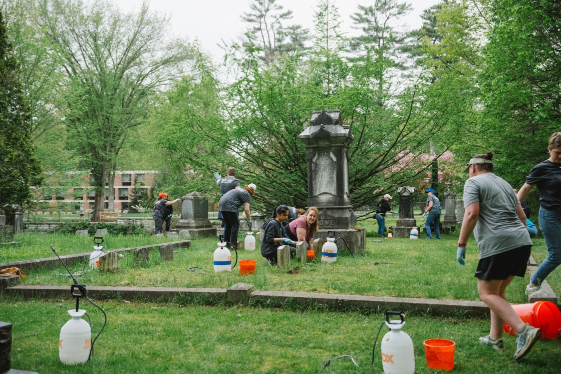 People maintaining the Dartmouth Cemetery