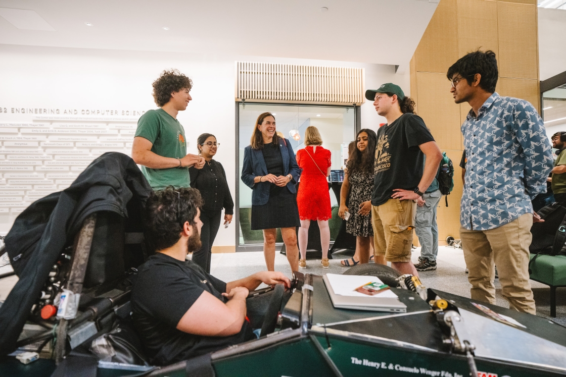 President Beilock speaking with students