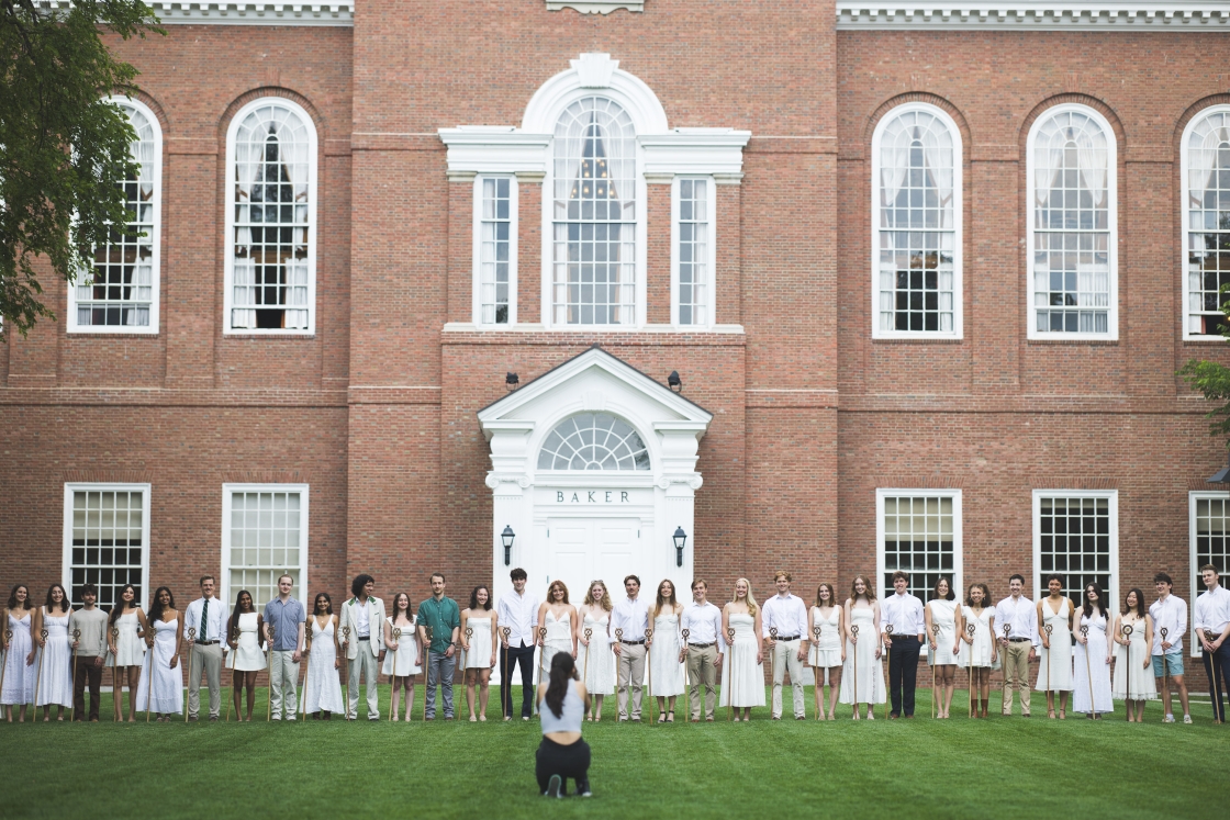 Student societies lined up for photos on Baker lawn