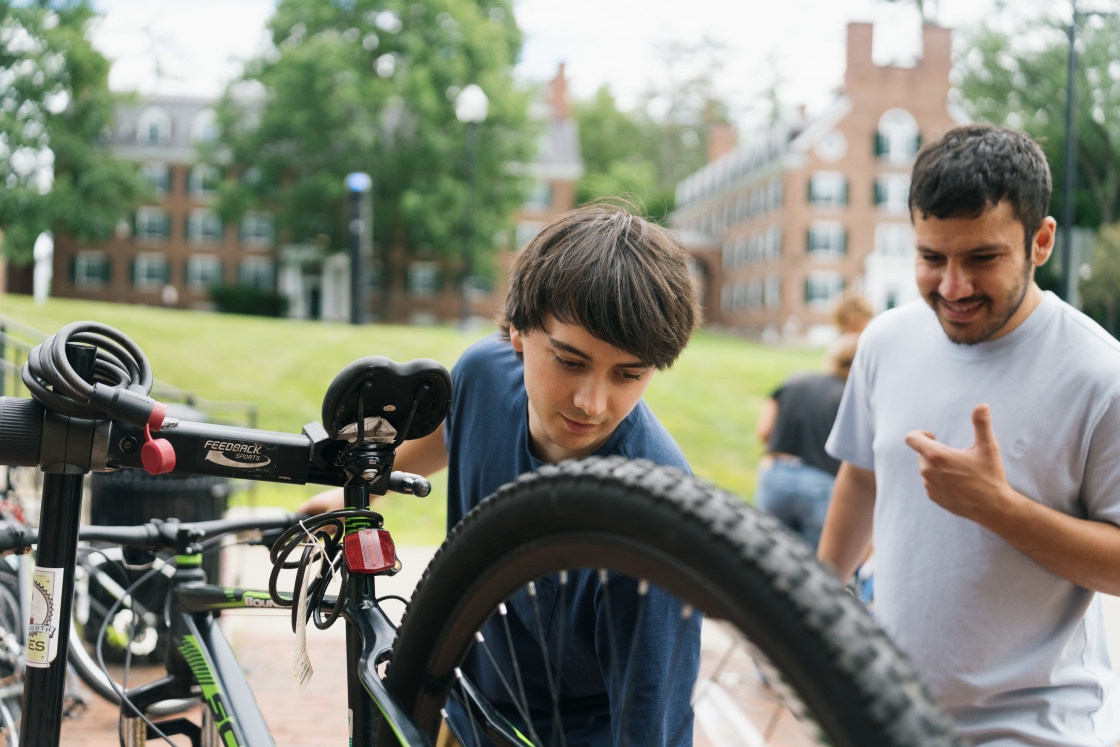 Students working on a bicycle