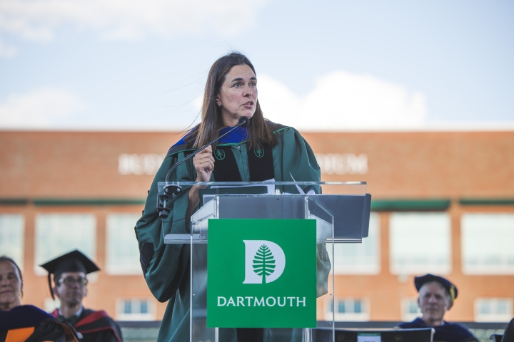 President Beilock at a podium