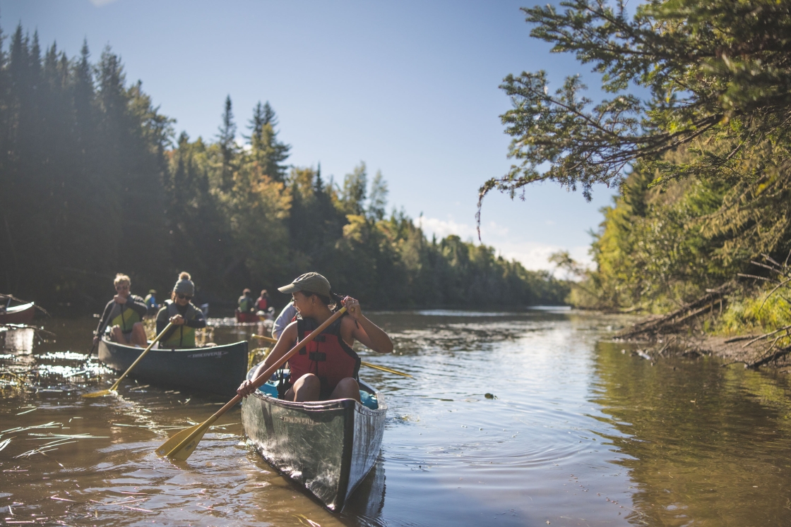 Students canoeing