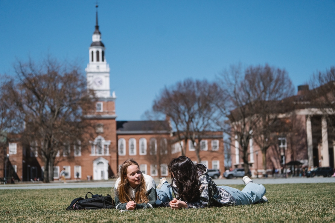 Sadie Butler and Ciara McCrory lying on the Green