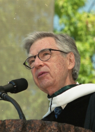 Fred Rogers speaking at the prodium