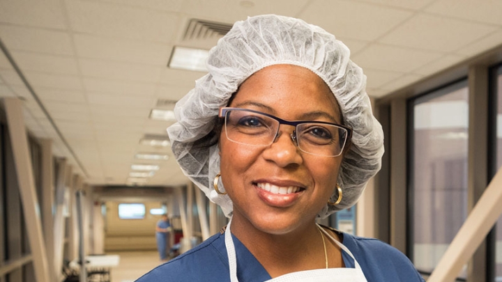 Andrea Hayes Jordan in scrubs