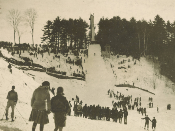 Ski jump with crowd watching